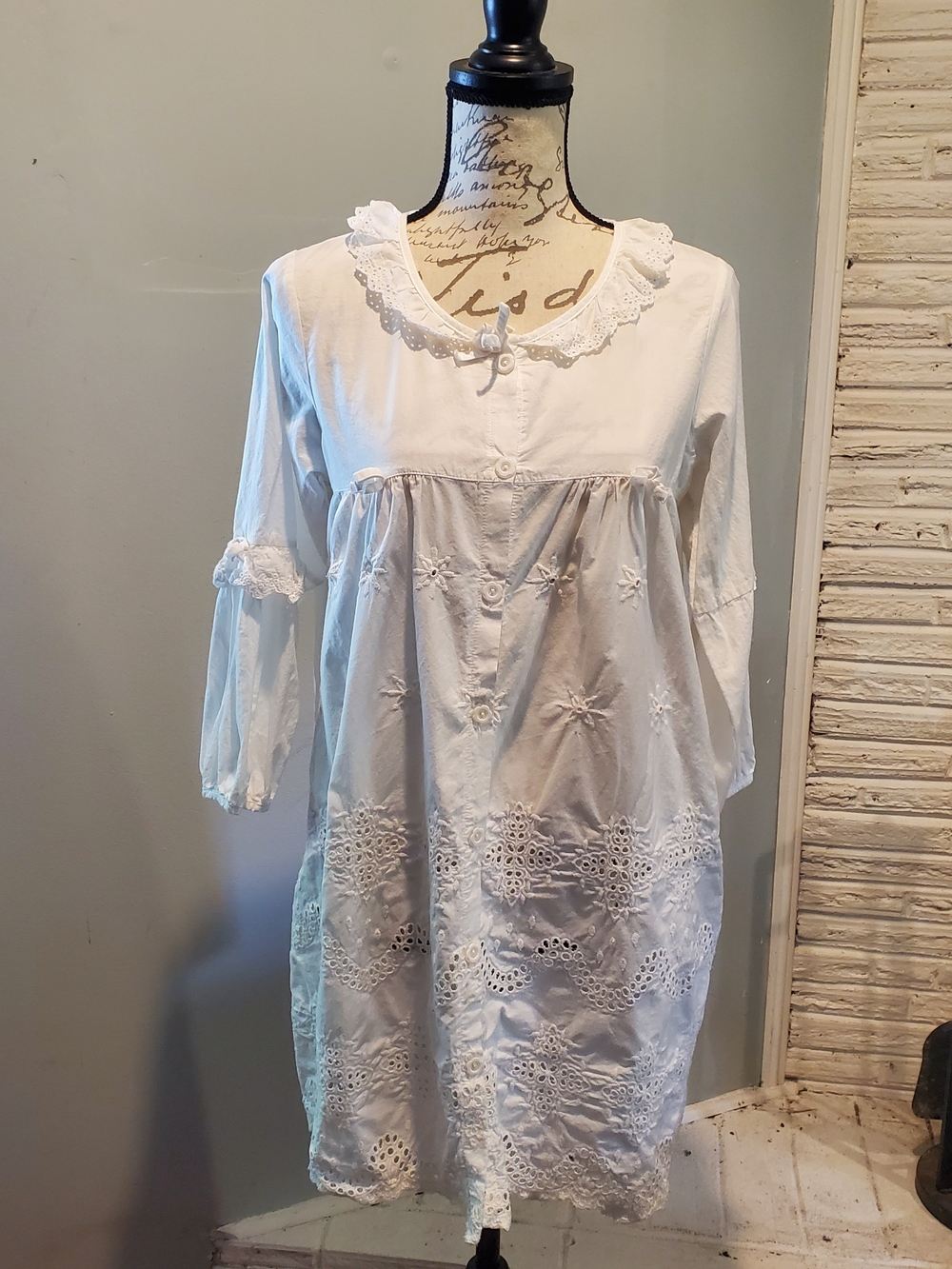 Sweet Time White Eyelet Embroidered Cotton Tunic Blouse/Dress